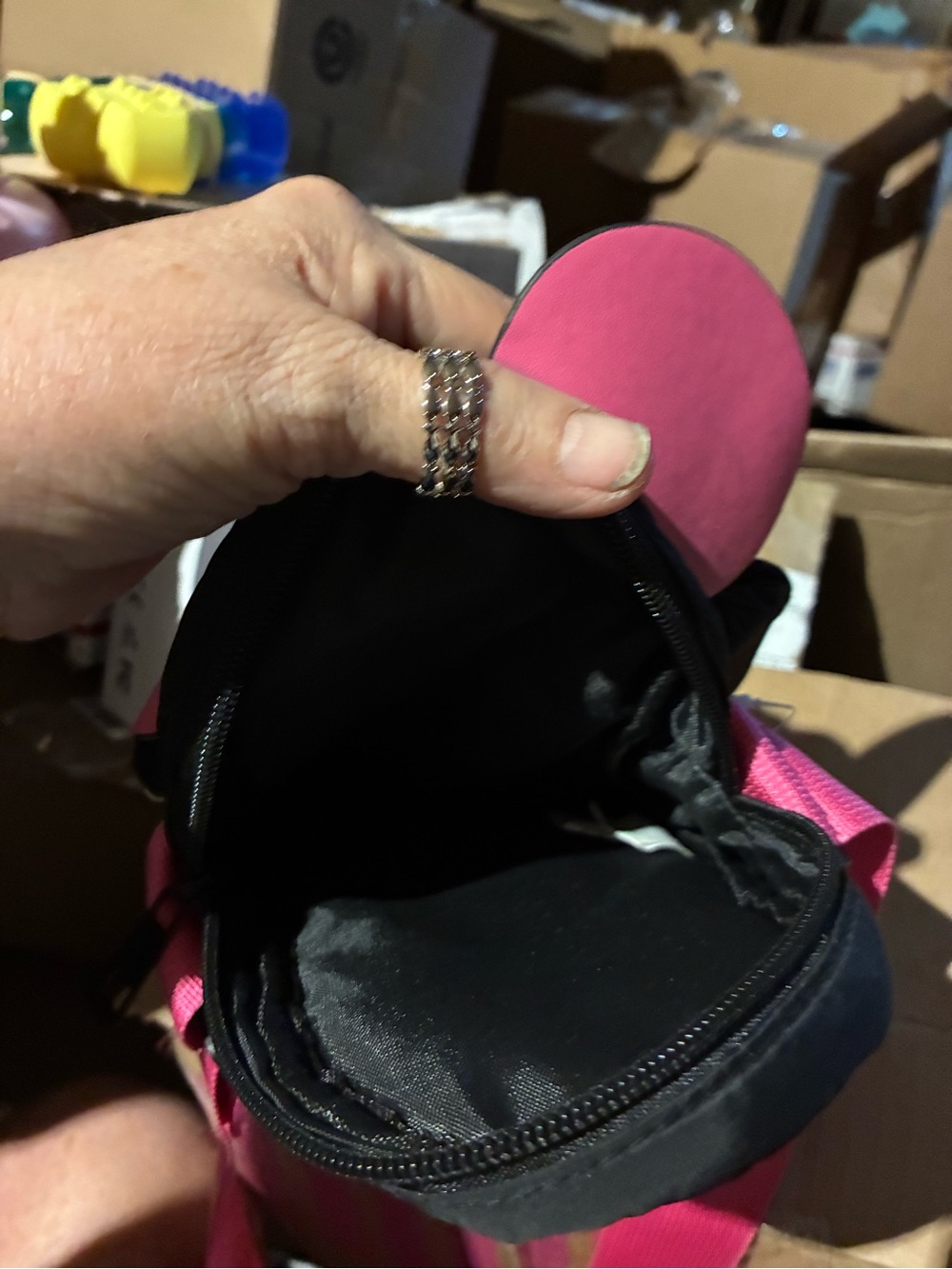 Disney Black Drawstring Backpack with Pink Ear Accents and Character Print - Picture 3 of 4